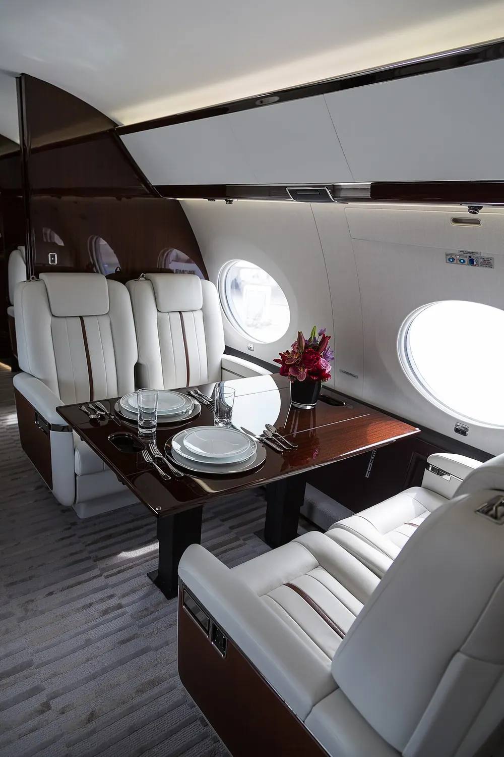 Gulfstream G650ER cabin displayed at EBACE 2018.