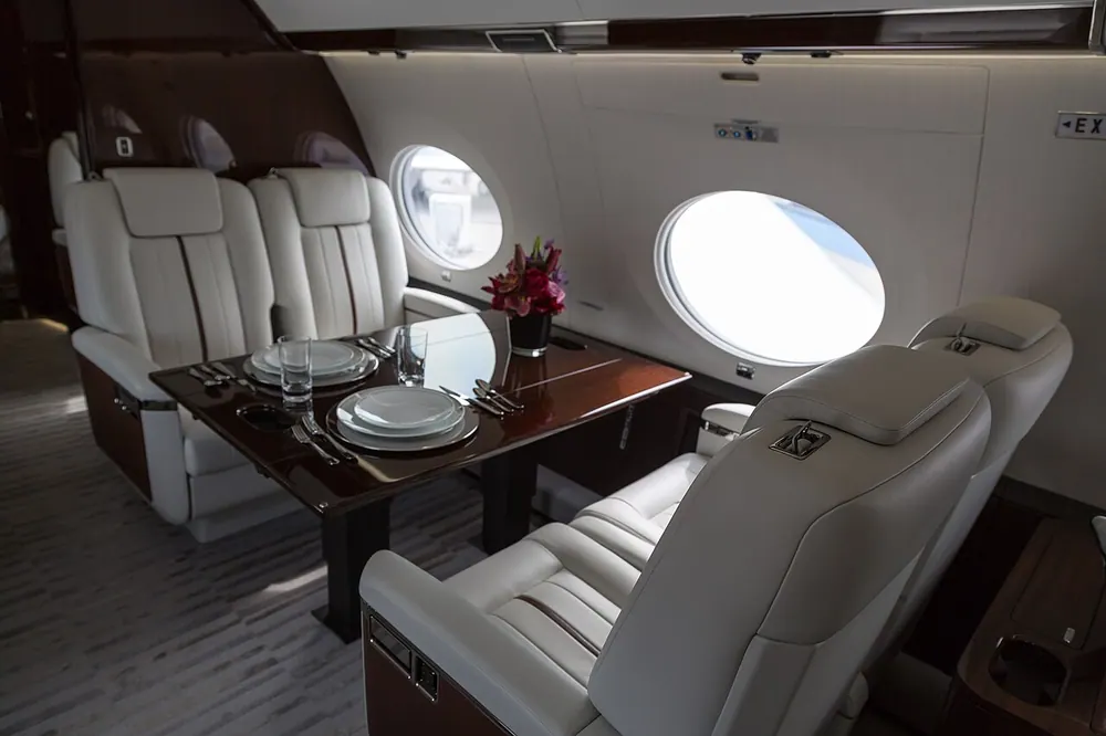 Gulfstream G650ER seating displayed at EBACE 2018.